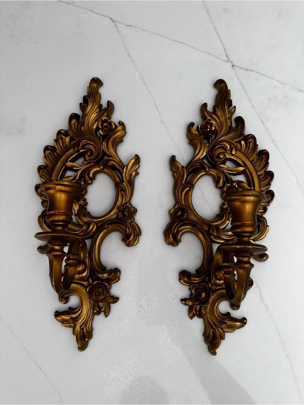 Vintage Ornate Gold Syroco Wall Sconces Hollywood Regency Wall Decor
